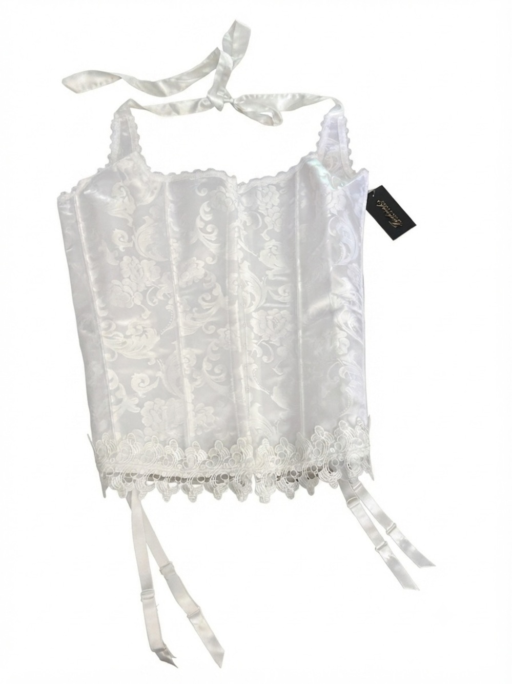 Frederick's of Hollywood White Satin Lace Bustier with Garters